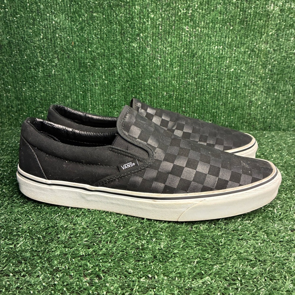Vans Classic Slip-On Checkerboard Tonal Embossed Skate Shoes Black Mens Size 12